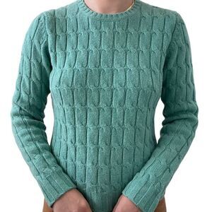 Vintage Y2K Womens Gap Teal Lambswool Cable Knit Preppy Fisherman Sweater Sz M